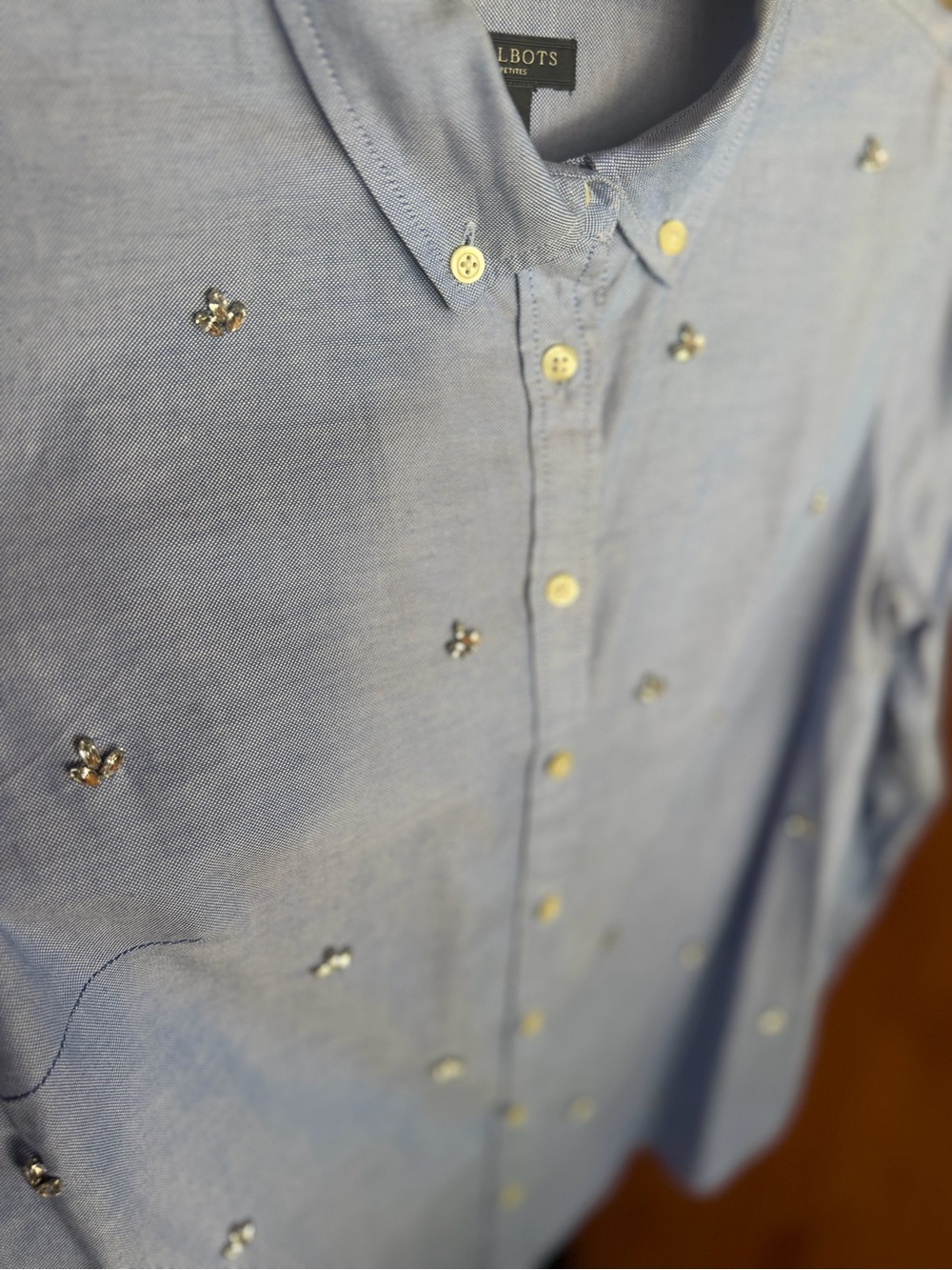 Talbots Light Blue Embellished Oxford Button-Down Shirt - Wom
